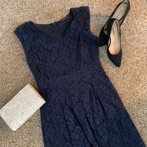 Navy Blue Flower Lace Dress
